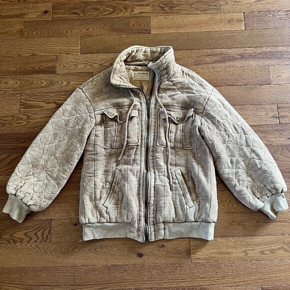 Free People We The Free Luna Quilted Bomber Jacket XS | Tan Cozy Fall Layer Boho - Picture 1 of 5